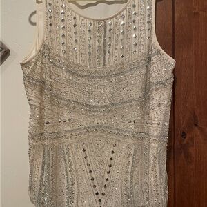Chicos Silver Beaded White Blouse - Size 3